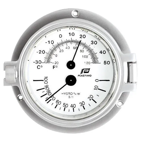 Termometer Hygrometer 3 tum mattkrom Ø120 mm båt