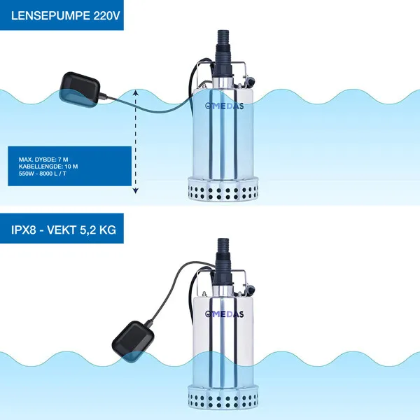 Länspump 8000 l/h RF 230V med nivåbrytare