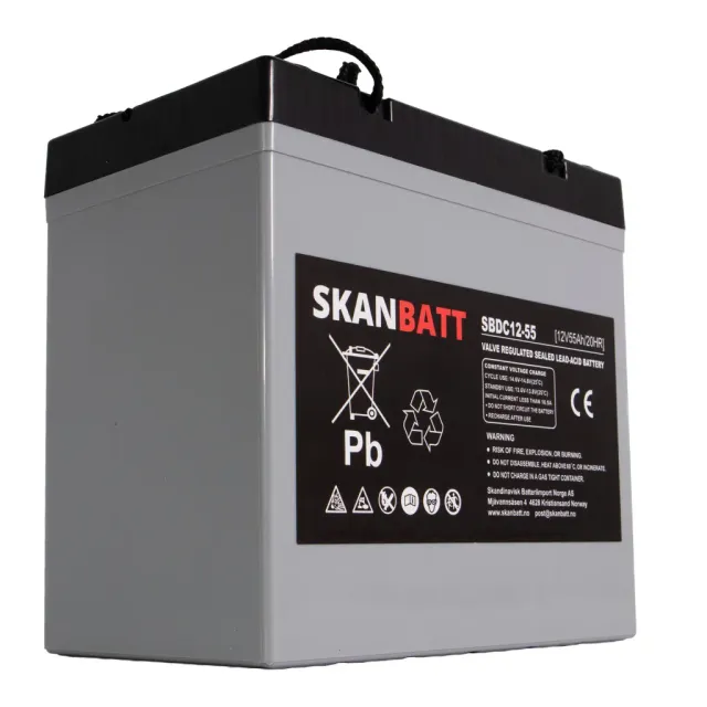 Skanbatt SBDC12-55 AGM-batteri 12V 55Ah +vänster
