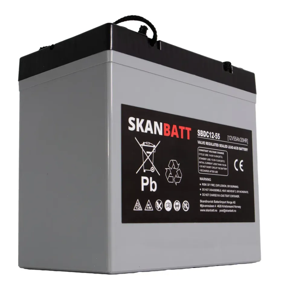 Skanbatt SBDC12-55 AGM-batteri 12V 55Ah +vänster