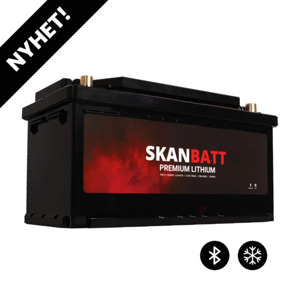 Skanbatt Premium litiumbatteri 12V 100Ah Bluetooth Heat