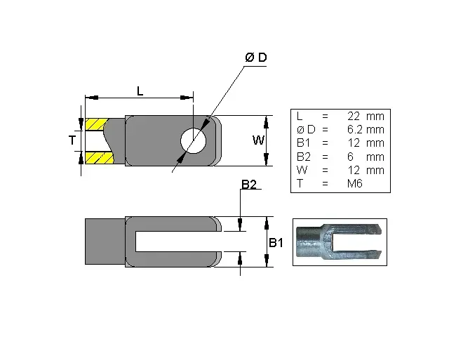 Marin & Fritid gaffelhuvud M6 L22 mm riggdetalj