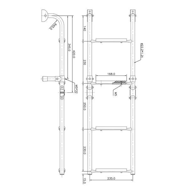 Marin & Fritid badstege 2+2 steg teak rostfri
