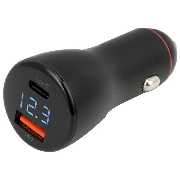 1852 snabbladdare USB A+C 12-24V med voltmeter