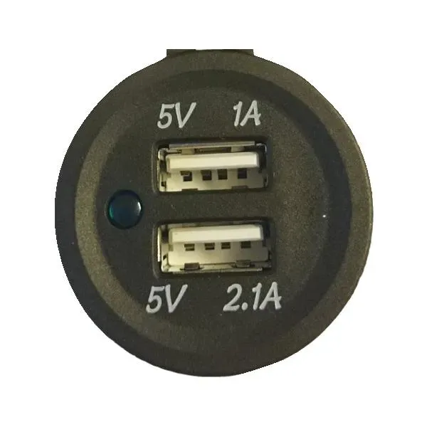 Marin & Fritid USB-uttag rund dubbel 1+2.1A 12/24V