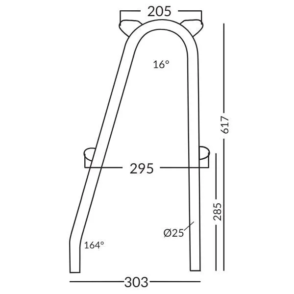 Marin & Fritid RF mantågsbygel 613 mm Ø25 mm rostfri