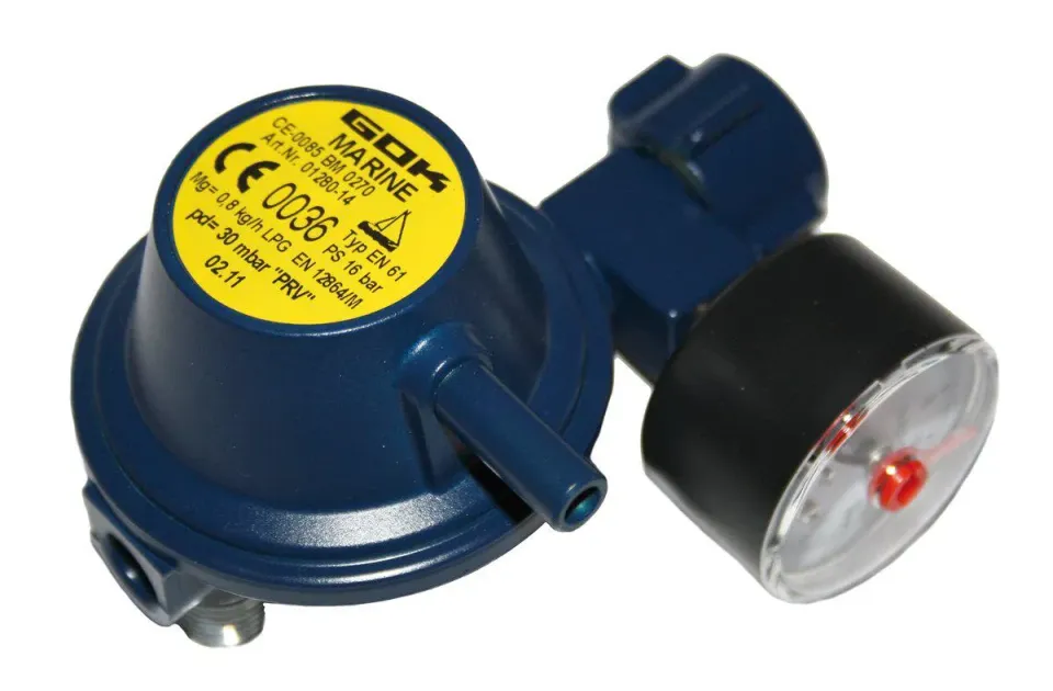 Marin & Fritid Reduceringsventil 30 mbar 1/4" 90° med manometer