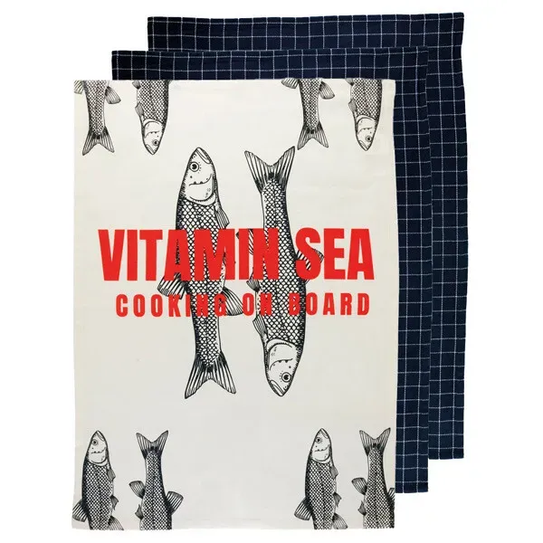 Vitamin Sea kökshandduk bomull 3-pack 70x50cm marin