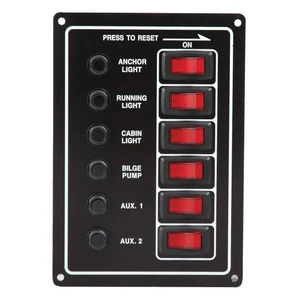 Marin & Fritid elpanel 12V 6 brytare termosäkring