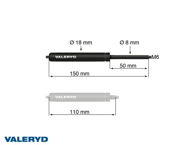 Arctic Gasfjäder 150 mm 400N M6 Ø18/8 mm