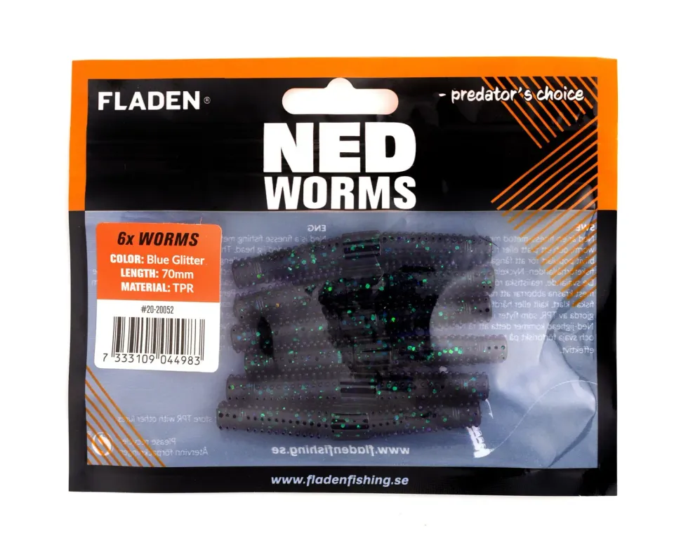 Marin & Fritid NED Worm jigg 7 cm blueglitter 6-pack finess