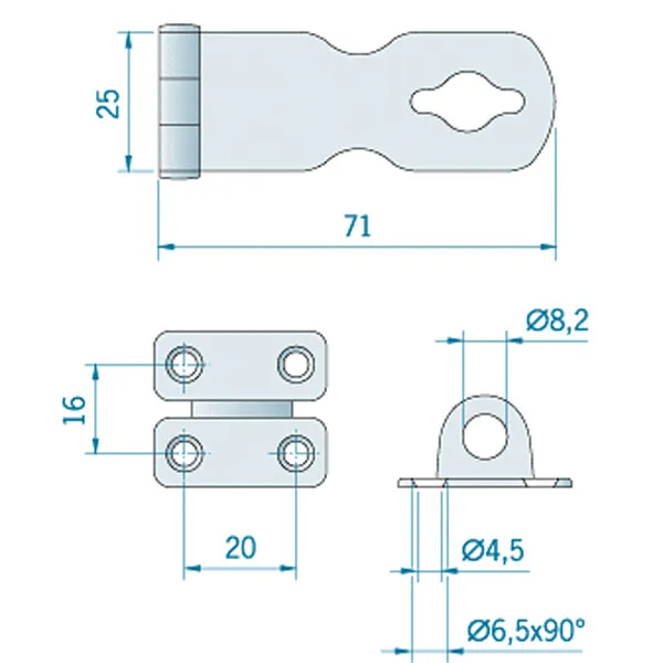 Roca RF hänglåsöverfall 71x25mm rostfri