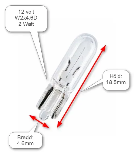 Marin & Fritid Glödlampa W2X4.6D 12V 2W sockellampa