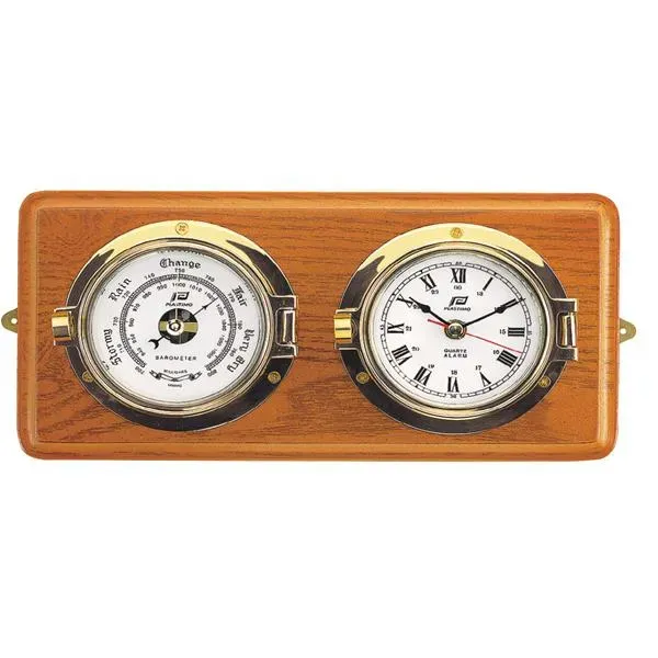 Marin & Fritid klocka & barometer 3" mässing träplatta