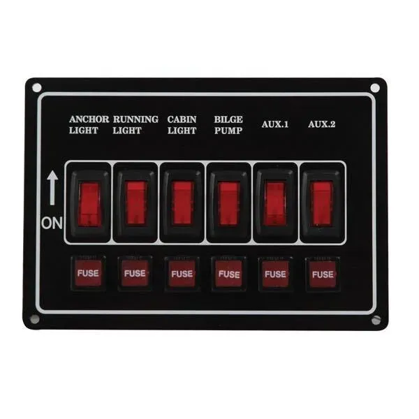 Marin & Fritid Elpanel 12V vågrät 6 kontakter brytare