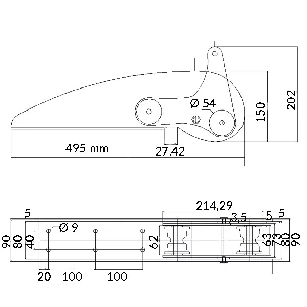 1852 ankarrulle rostfri max 20 kg vippbar