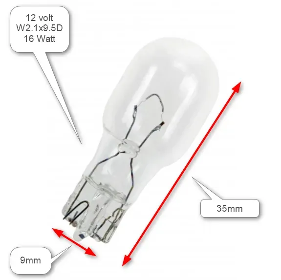 Glödlampa W2.1x9.5D 12V 16W båtlampa