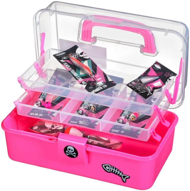 Marin & Fritid Fiskelåda 2 plan 28 cm rosa med drag