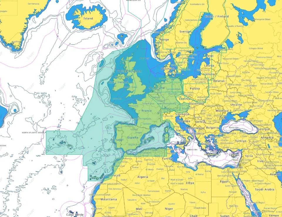 C-MAP Discover Central & West Europe sjökort kontinent vektor