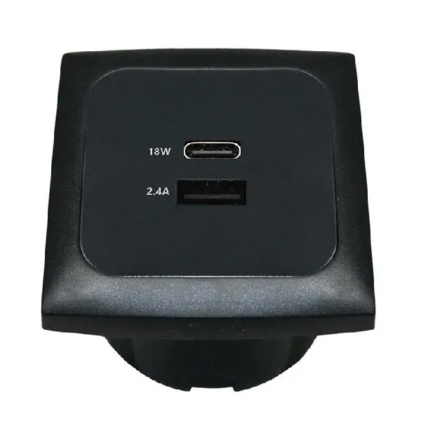 Marin & Fritid USB-uttag USB-A+C 12/24V svart