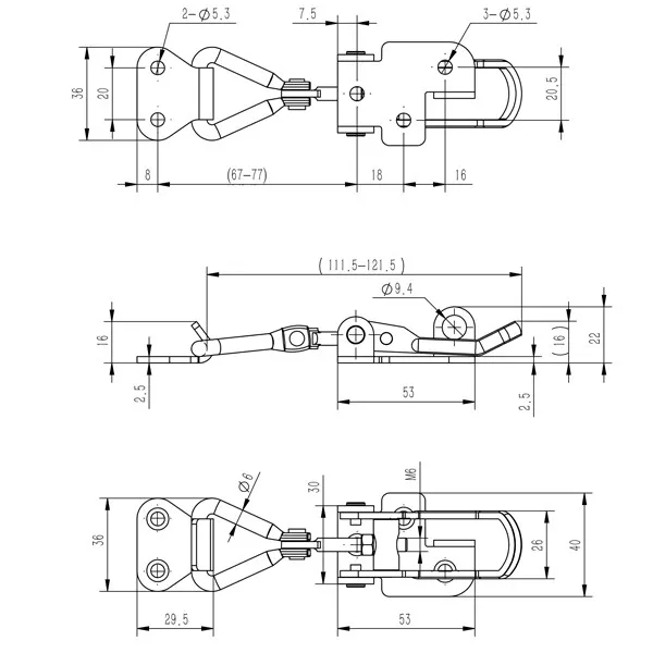 1852 excenterlås med lockbeslag RF 125x40 mm