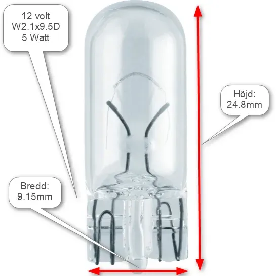Marin & Fritid glödlampa W2.1x9.5D 12V 5W