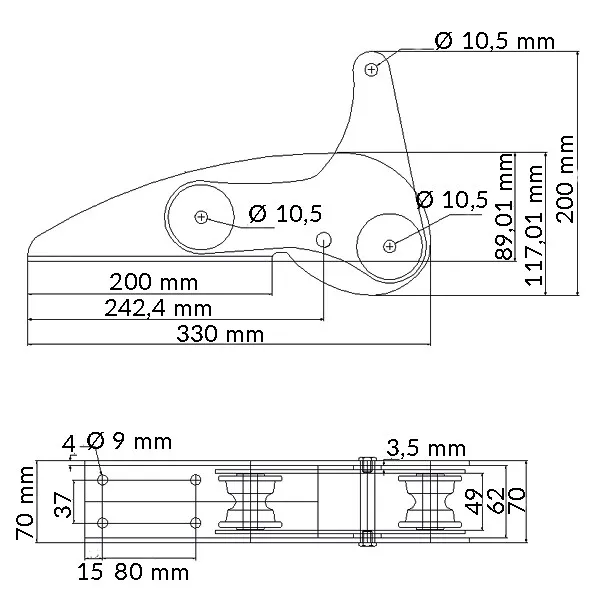 1852 ankarrulle rostfri vippbar max 10 kg