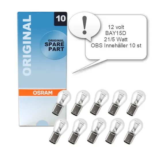 Marin & Fritid OSRAM glödlampa 12V 21/5W BAY15D 10-pack