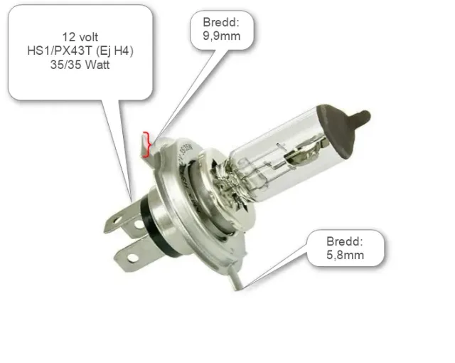 Glödlampa HS1 PX43T 12V 35/35W mopedlampa