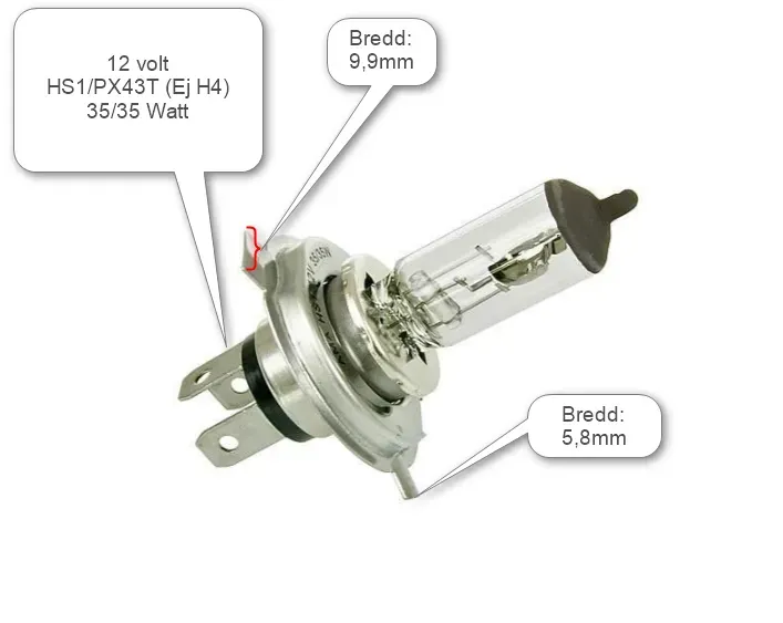 Glödlampa HS1 PX43T 12V 35/35W mopedlampa