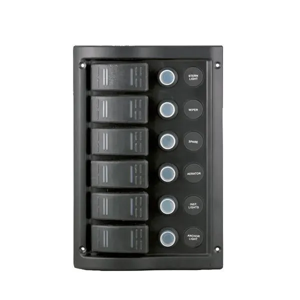 Marin & Fritid elpanel 12V stänktät 6 kontakter