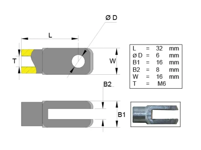 Marin & Fritid Gaffelhuvud 6mm M6 L32 riggdel