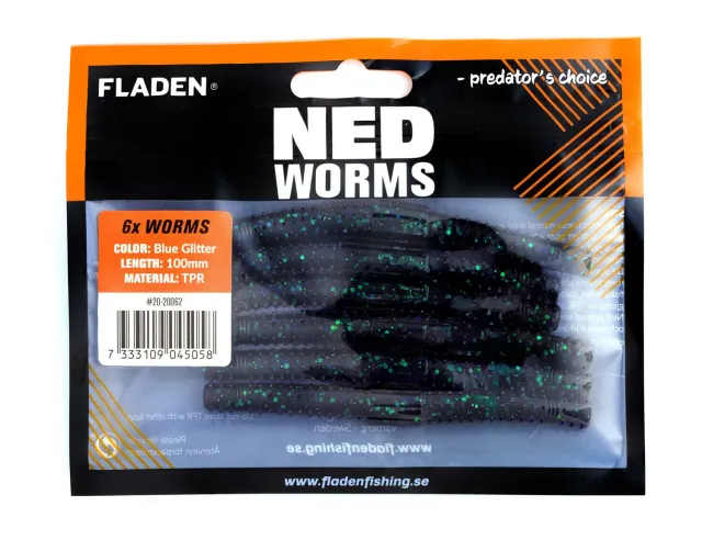 Marin & Fritid NED worm 10cm Blueglitter 6-pack jigg