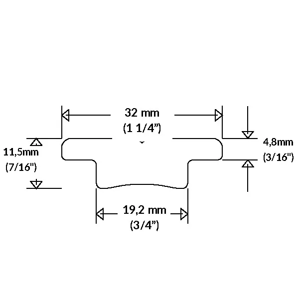 Ronstan T-skena 32mm 1m Aluminiumskena