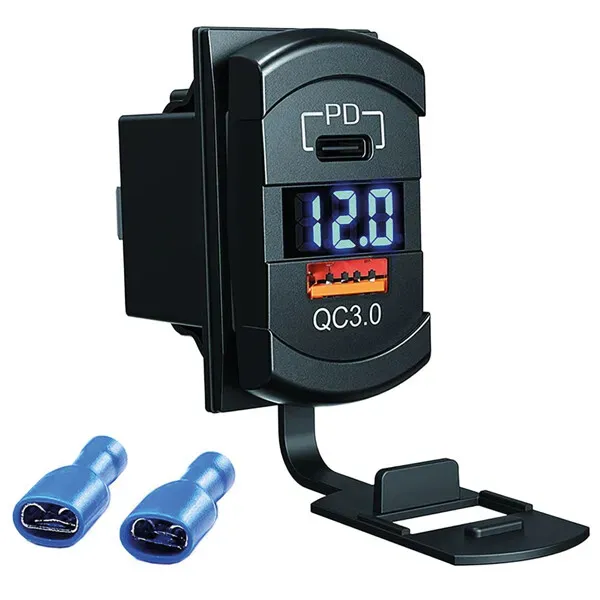 Marin & Fritid USB-laddare dubbel 12-24V med voltmeter
