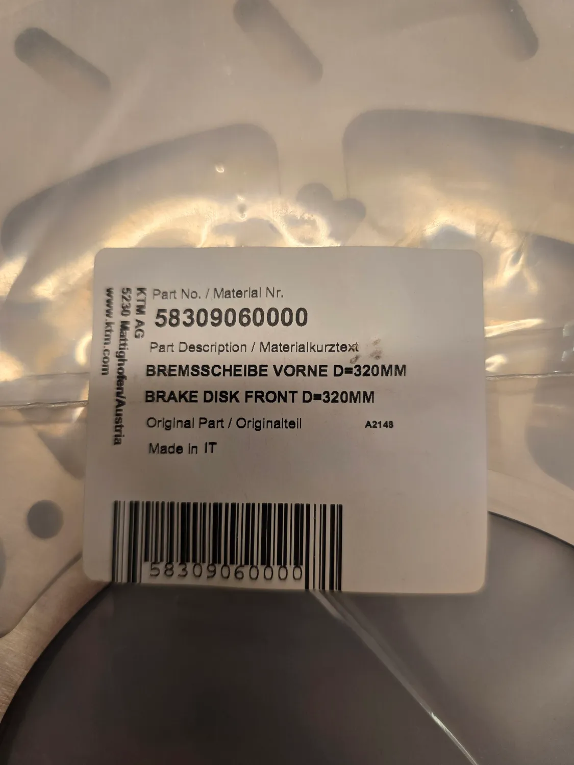 KTM 58309060000 bromsskiva fram 320mm rostfri