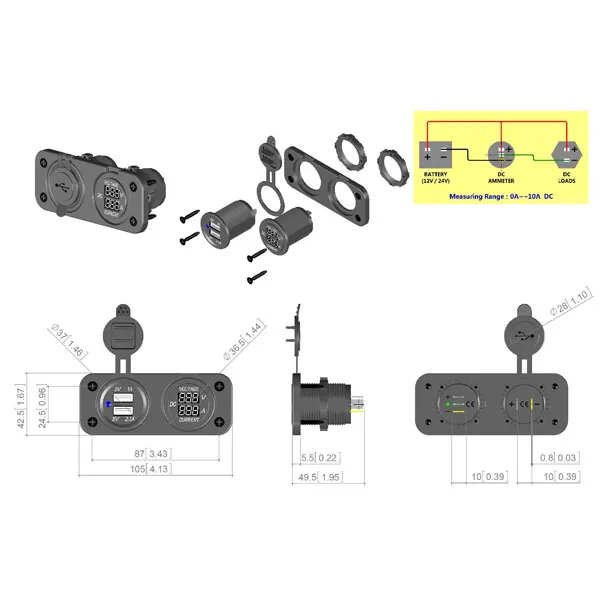 Marin & Fritid 1852 Dubbelpanel USB-uttag inbyggnad