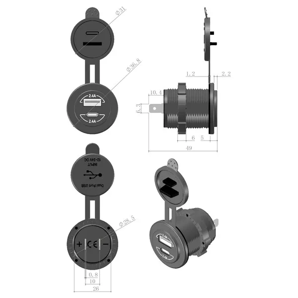 Marin & Fritid 1852 USB-uttag A+C 12/24V inbyggt 2,4A
