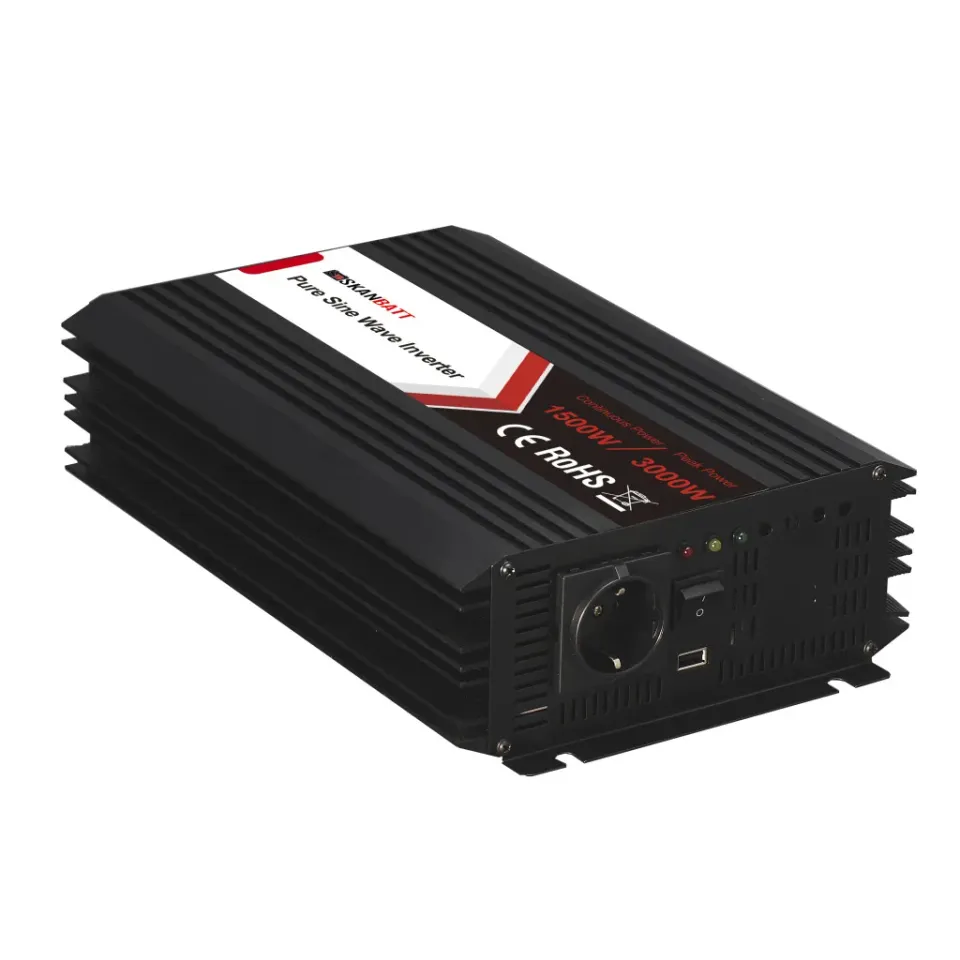 Skanbatt 12V 1500W växelriktare ren sinus färrkontroll